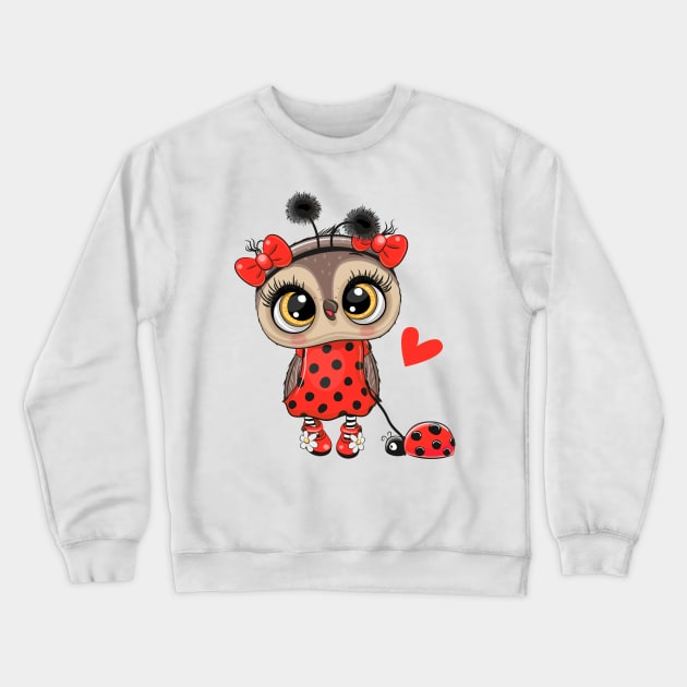 Cute fashion owl with a ladybug on a leash Crewneck Sweatshirt by Reginast777